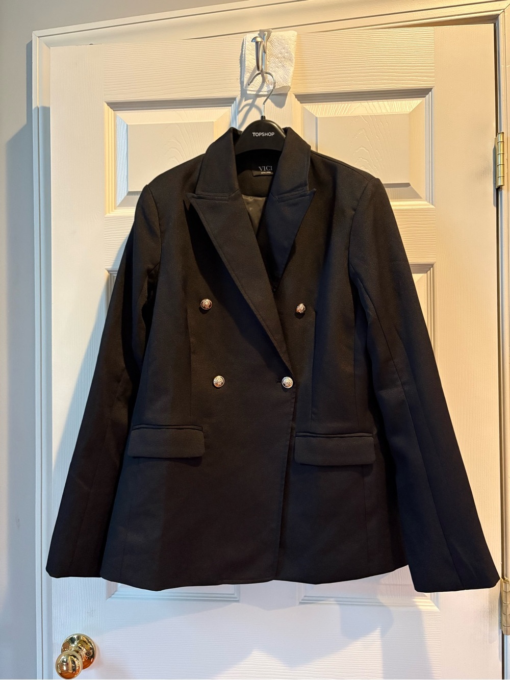 VICI Black Double Breasted Blazer Gold Crest Buttons Tailored Jacket XL